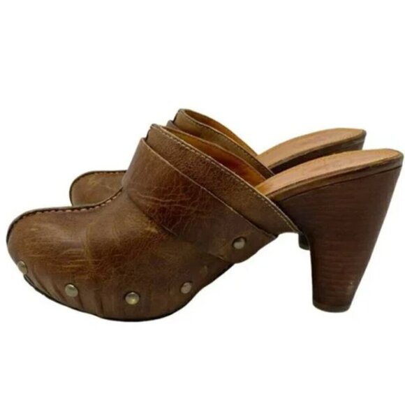 Frye Reese Ring Brown Leather Studded Clogs - Size 8.5 - Picture 3 of 8
